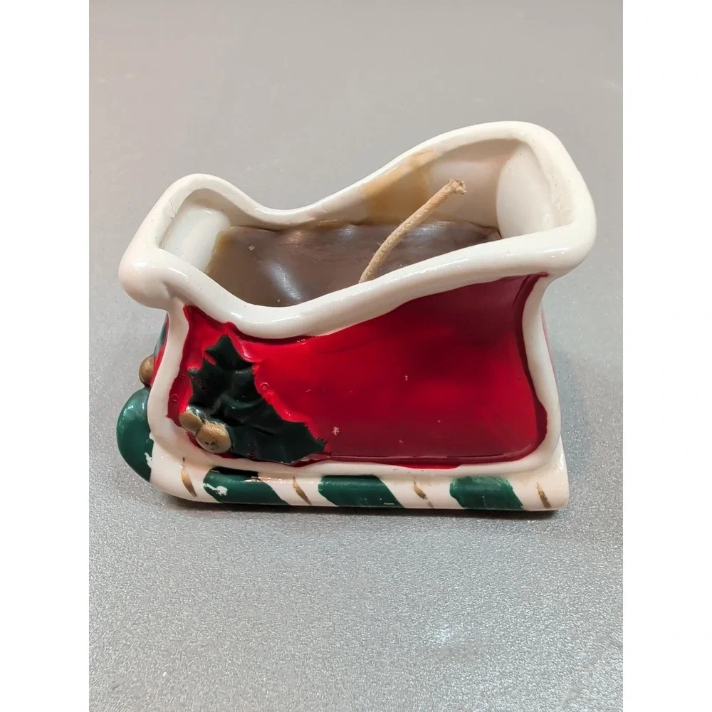 Vintage Bens Transworld Imports Ceramic Christmas Sleigh Candle Japan Painted